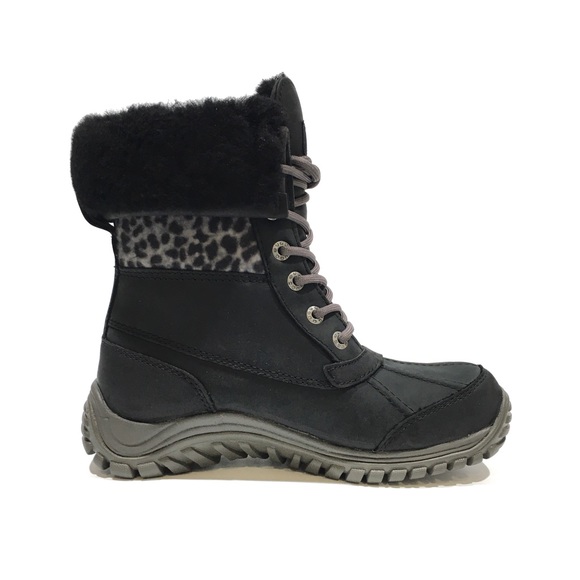 UGG ADIRONDACK II EXOTIC LEOPARD SNOW BOOTS -WATERPROOF BLACK LEATHER -US 6 -NEW - Picture 3 of 10
